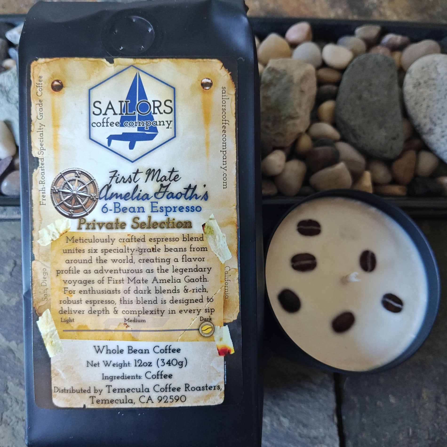 First Mate Amelia Gaoth's 6-Bean Espresso: Coffee and Coffee-scented Candle Bundle