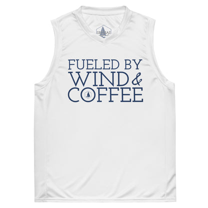 Recycled unisex basketball jersey (Fueled by Wind and Coffee)