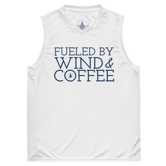 Recycled unisex basketball jersey (Fueled by Wind and Coffee)