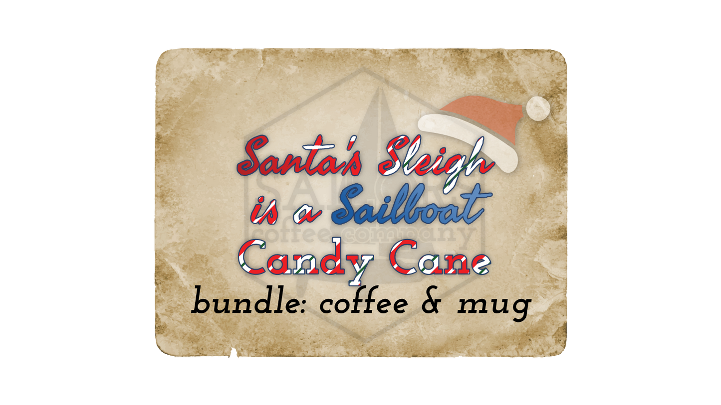 Santa's Sleigh is a Sailboat Candy Cane bundle: coffee & mug