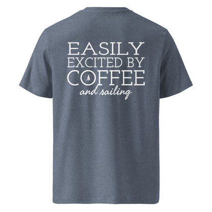 Unisex organic cotton t-shirt (Easily Excited by Coffee and Sailing)