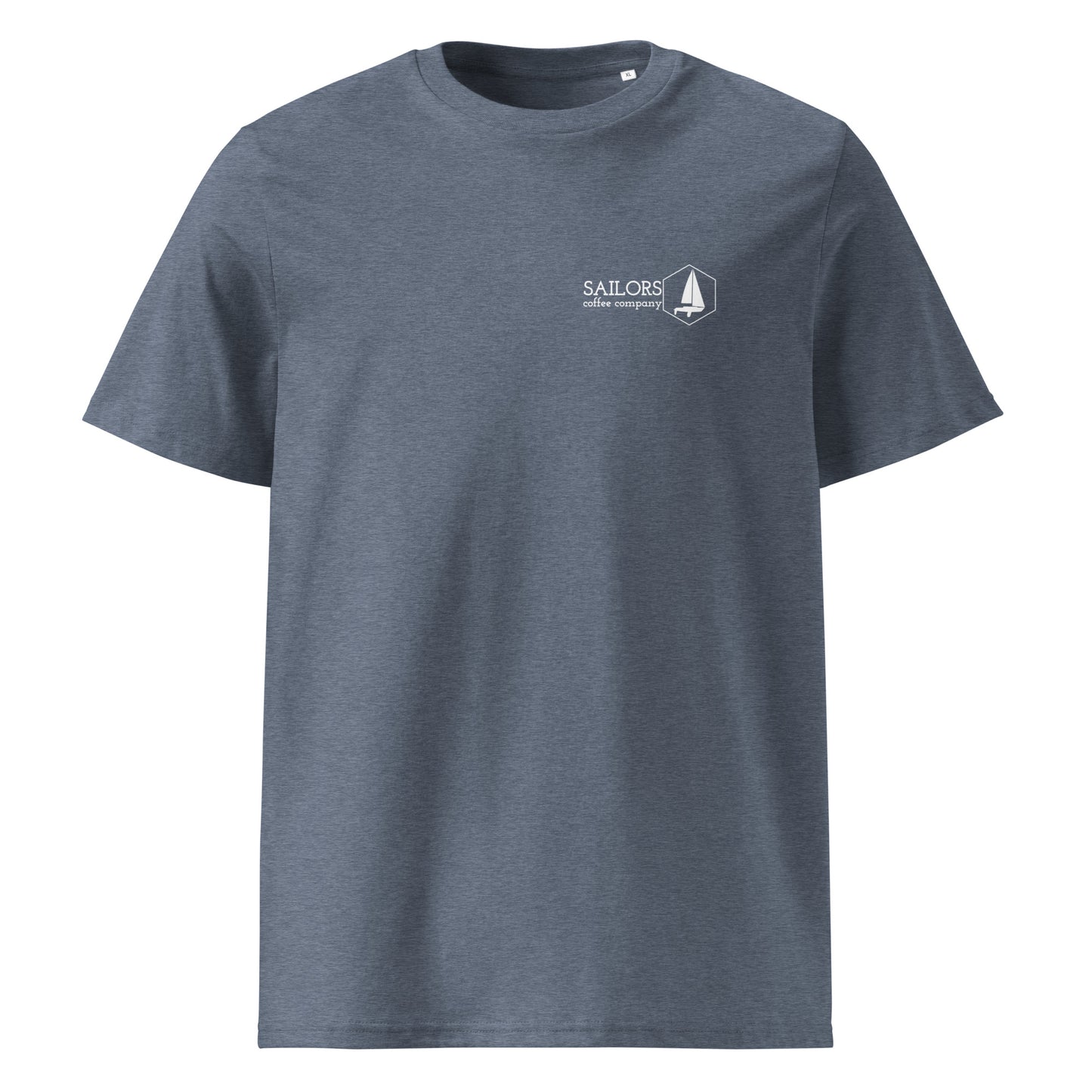 Unisex organic cotton t-shirt (Easily Excited by Coffee and Sailing)