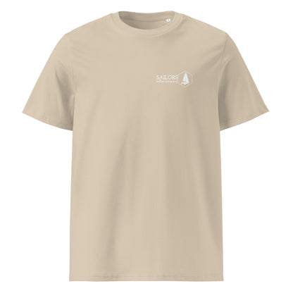 Unisex organic cotton t-shirt (Easily Excited by Coffee and Sailing)