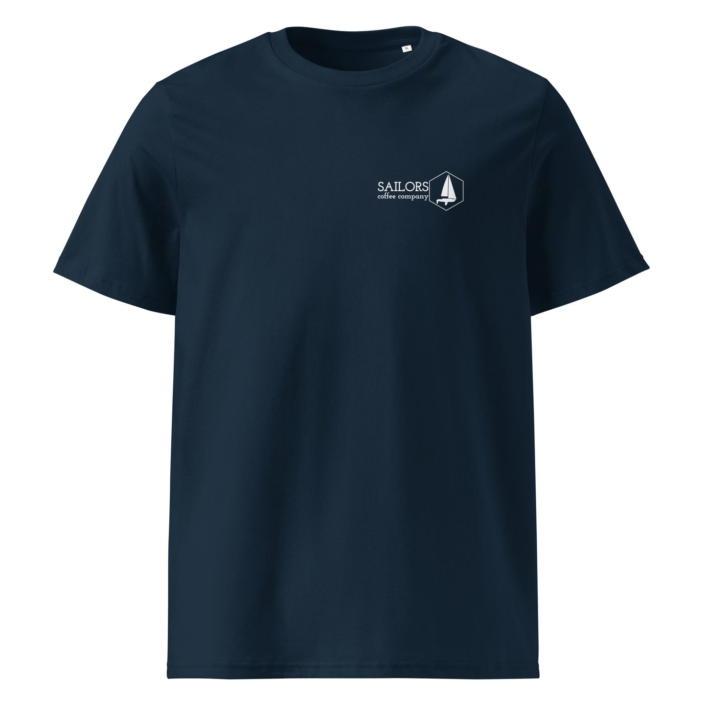 Unisex organic cotton t-shirt (Easily Excited by Coffee and Sailing)